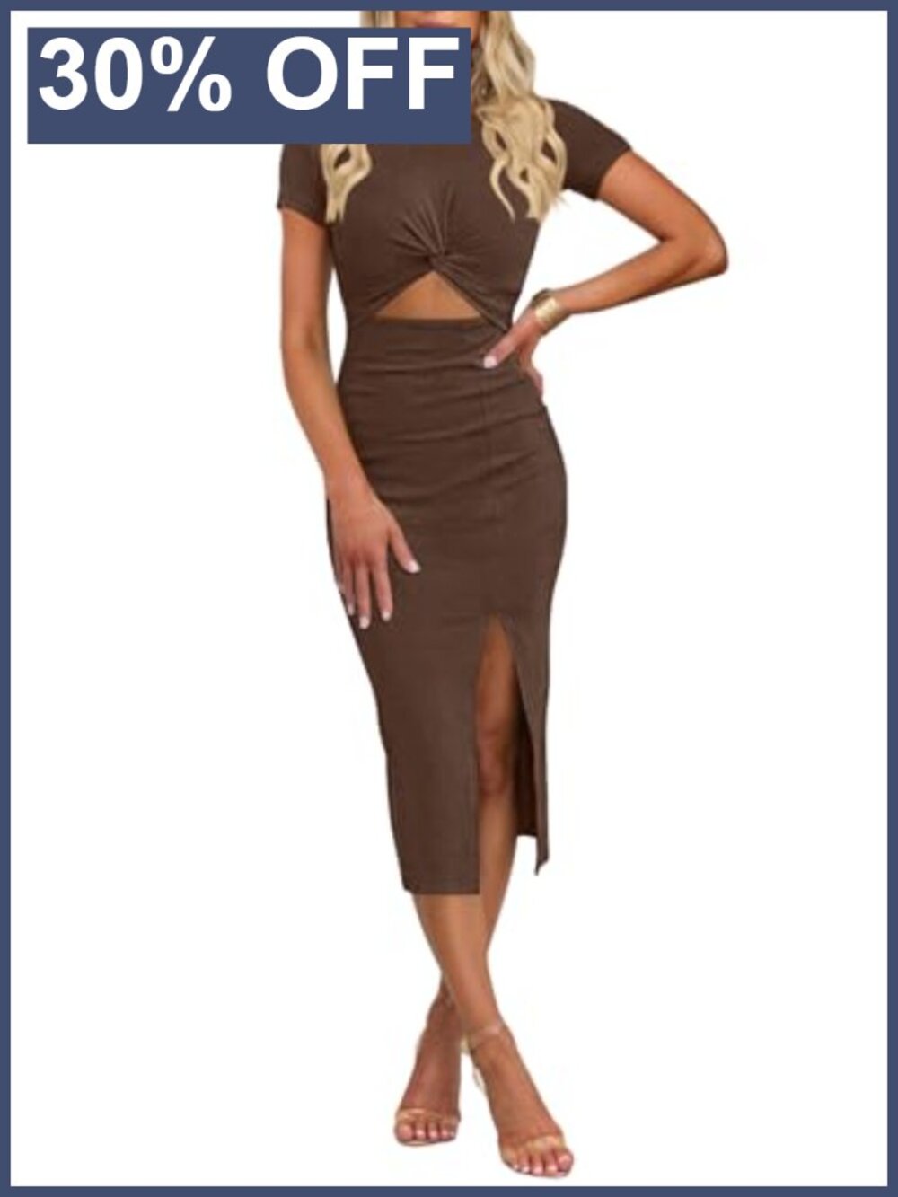 Women's Summer Short Sleeve Cutout Side Slit Midi Dress